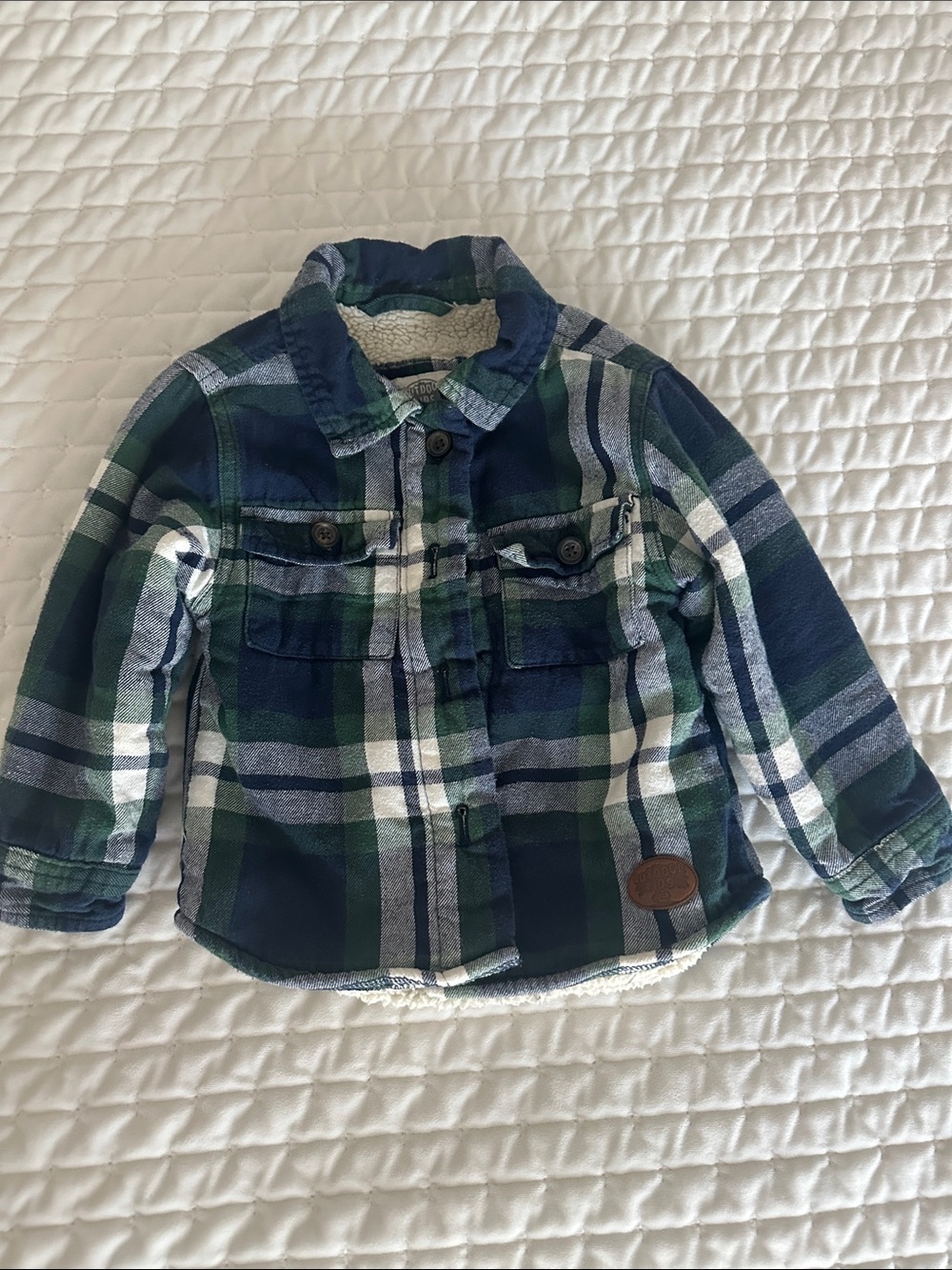 Bass Pro Shops Navy Green White Plaid Sherpa Shirt Jacket